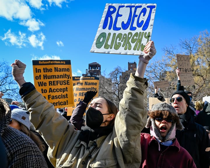 Presidents Day Protestors Face Down Trump at High Noon